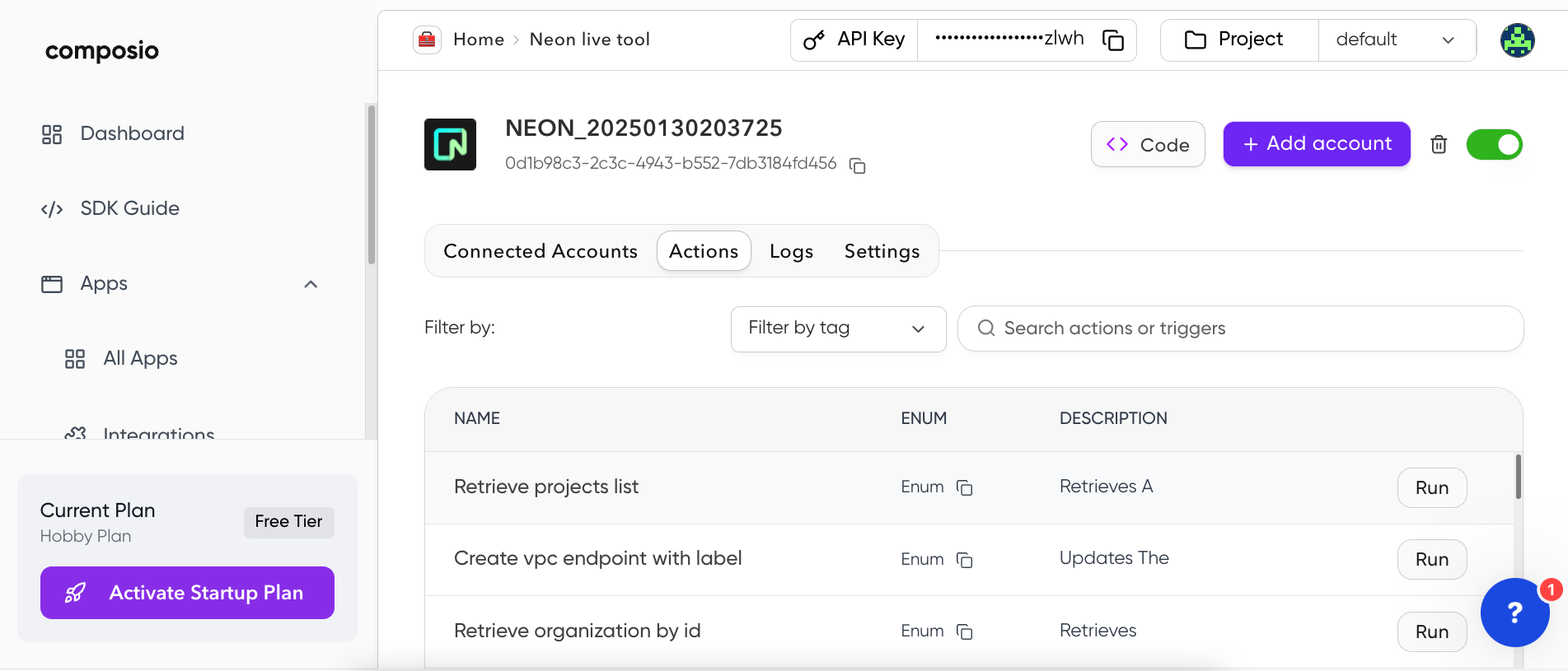 Neon Composio Tool Actions
